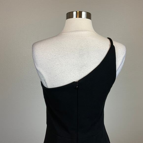 XSCAPE Women's Cocktail Dress Size 6 Black One Shoulder Beaded Midi Sheath - Picture 8 of 14